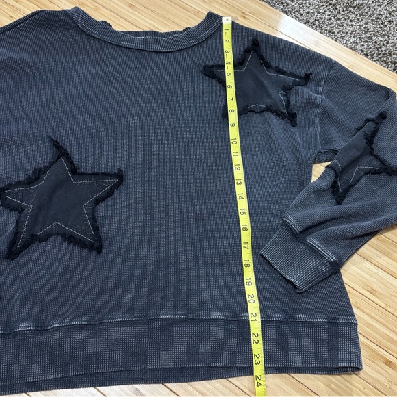 Women’s size S waffle knit pullover. Black/grey. Star embellishments. - Picture 5 of 5